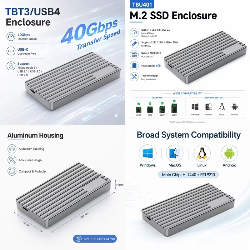 AP01 สำหรับกล่องใส่ M.2 NVMe S - Usb4 40Gbps External Ssd 8Tb บทวิจารณ์และราคา